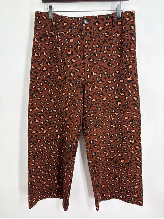 Maeve The Colette Leopard Print Crop Wide Leg Pants in Brown - Size 32 - Picture 3 of 8